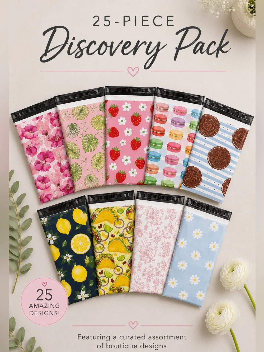 25 Poly Mailer Discovery Pack | Assorted Beautiful & Original Boutique Designs!